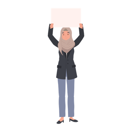 Mujer musulmana sosteniendo un cartel en blanco para una protesta pacífica  Ilustración