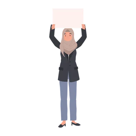 Mujer musulmana sosteniendo un cartel en blanco para una protesta pacífica  Ilustración