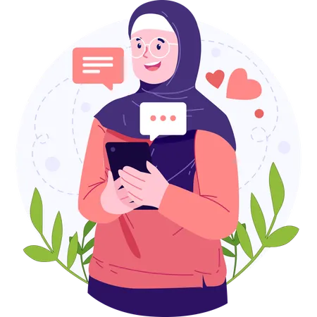 Mujer musulmana usando el teléfono  Ilustración