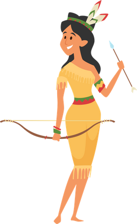 Mujer nativa americana con arco  Ilustración