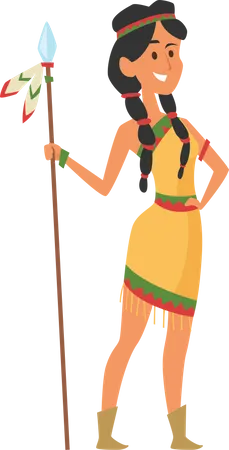 Mujer nativa americana con lanza  Ilustración