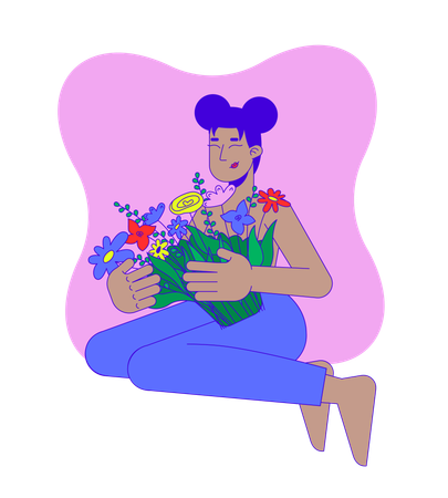 Mujer negra abrazando flores  Ilustración