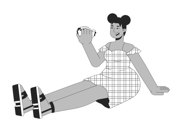 Mujer negra con curvas sosteniendo sándwich  Ilustración