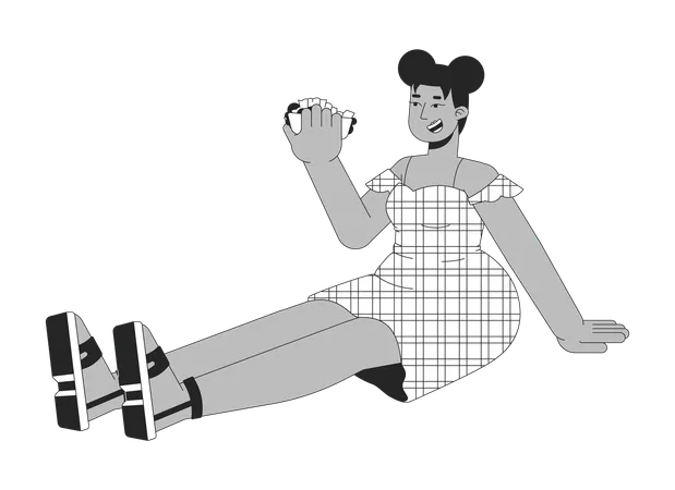 Mujer negra con curvas sosteniendo sándwich  Ilustración
