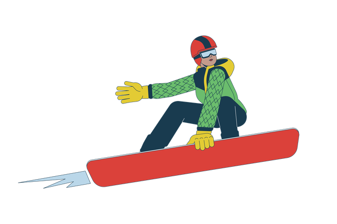 Cool mujer negra realizando truco en snowboard  Ilustración