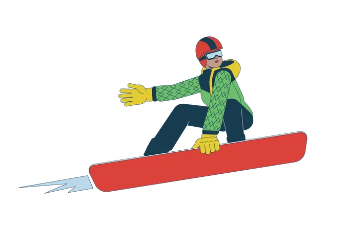 Cool mujer negra realizando truco en snowboard  Ilustración