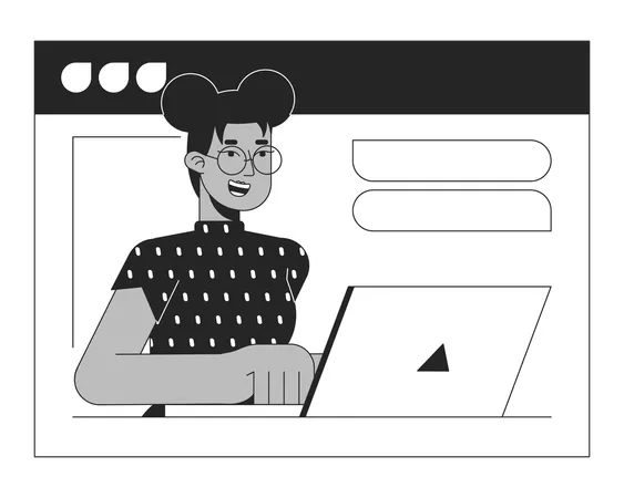 Mujer negra en reunión web  Ilustración