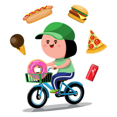 Mujer obesa en bicicleta para bajar de peso  Ilustración