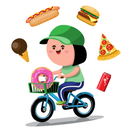 Mujer obesa en bicicleta para bajar de peso  Ilustración