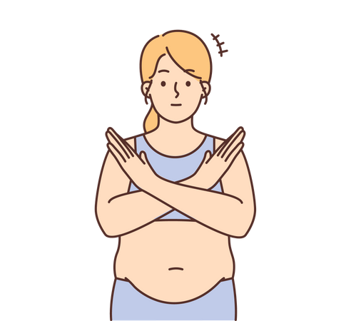 Mujer obesa mostrando signo de cruz  Ilustración