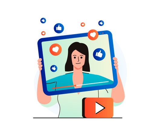 Mujer obteniendo Me gusta en plataforma para compartir vídeos  Ilustración