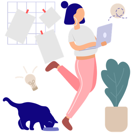 Mujer ocupada trabajando desde casa  Ilustración