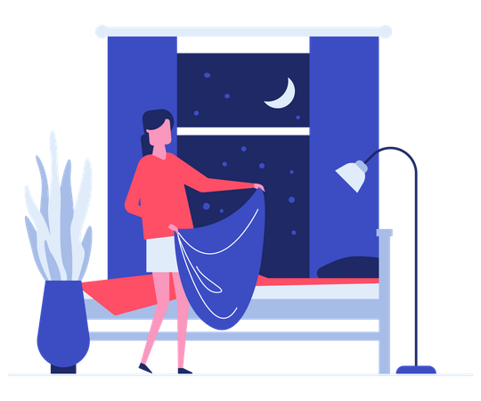 Mujer ordenada haciendo cama ilustración vectorial plana  Ilustración