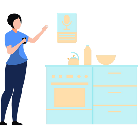 Mujer ordenando en cocina inteligente  Ilustración