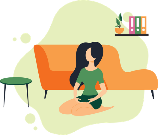 Mujer pacífica haciendo yoga en casa  Illustration