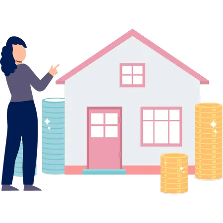 Mujer paga alquiler de casa nueva  Ilustración