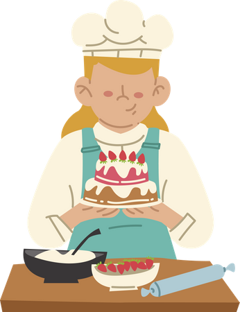 Panadero haciendo pastel  Ilustración