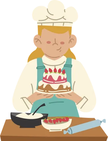 Panadero haciendo pastel  Ilustración