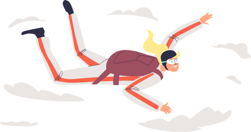Mujer paracaidismo con paracaídas  Ilustración