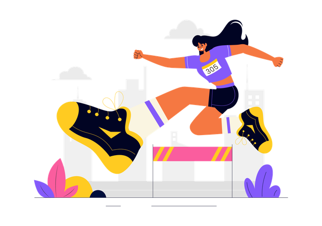 Mujer participa en salto de vallas  Ilustración