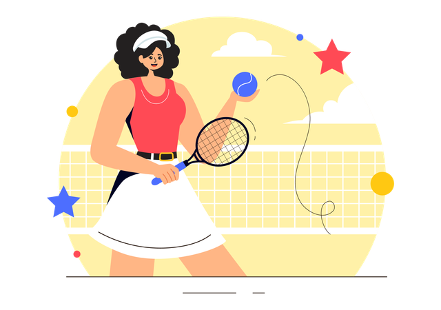 Mujer participa en partido de tenis de mesa  Ilustración