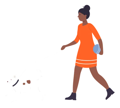 Mujer paseando con perro  Ilustración