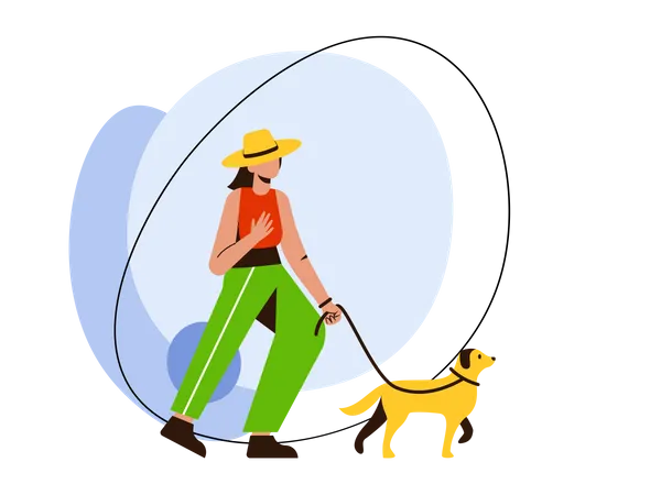 Mujer paseando con perro  Ilustración