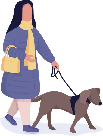 Mujer paseando con perro  Ilustración