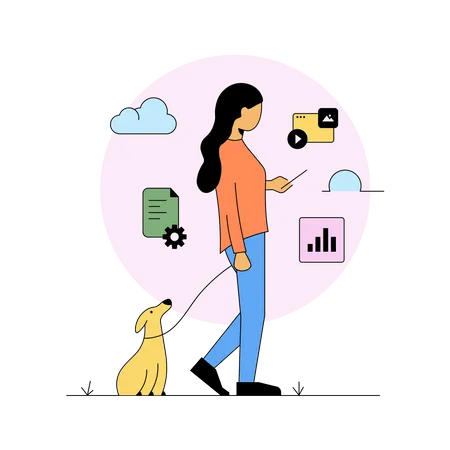 Mujer paseando con perro  Ilustración