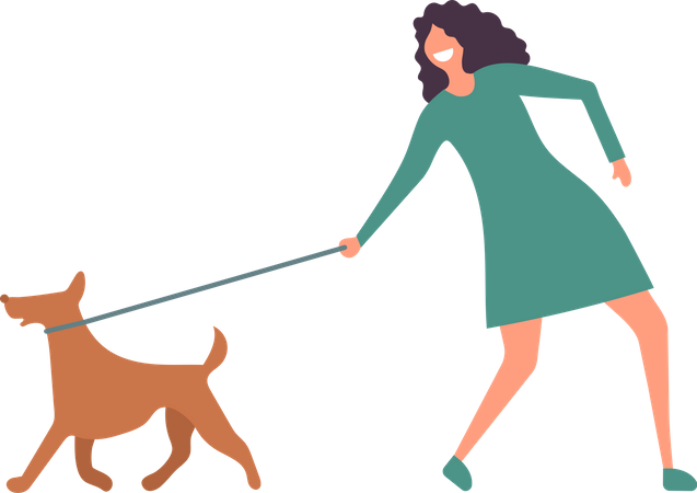 Mujer paseando con perro  Ilustración