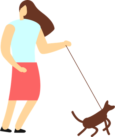 Mujer paseando con perro  Ilustración