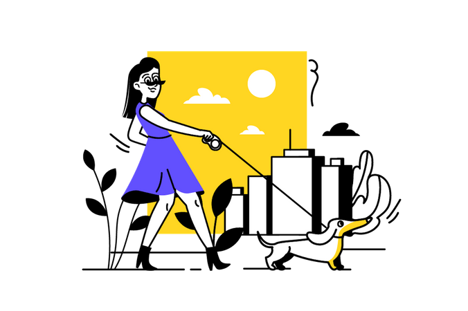 Mujer paseando con perro  Ilustración