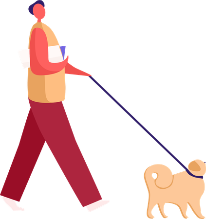 Mujer paseando perro mascota  Ilustración