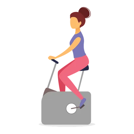Mujer andar en bicicleta de gimnasio  Ilustración