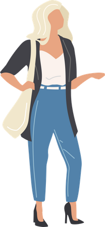 Mujer de pelo claro con jeans y tacones  Ilustración