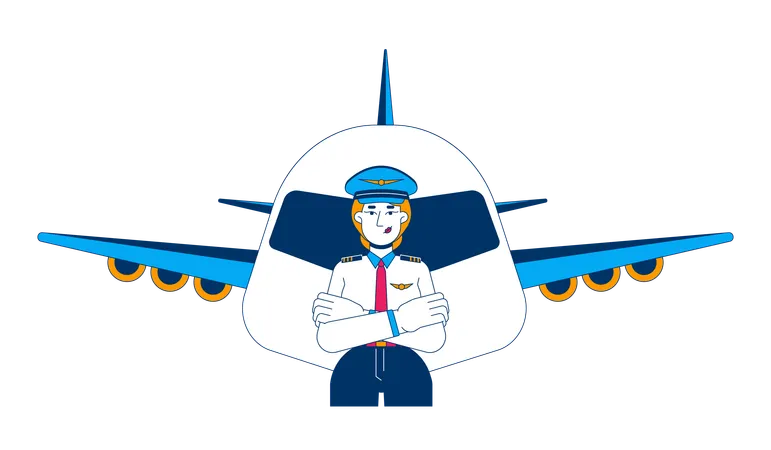 Piloto femenino con avión  Ilustración