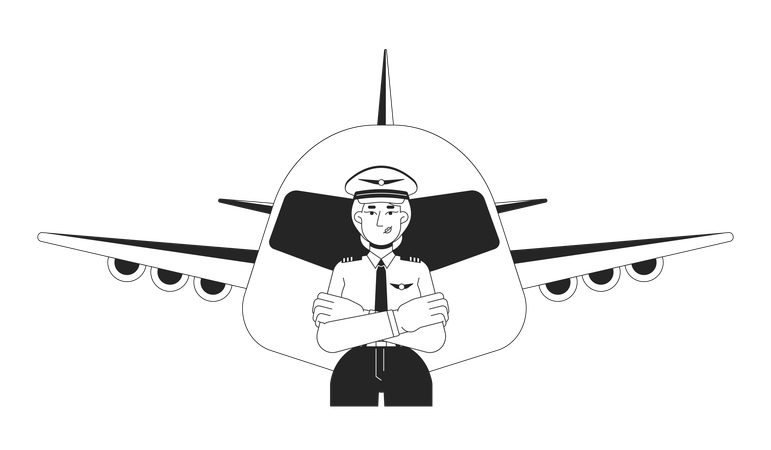 Piloto femenino con avión  Ilustración