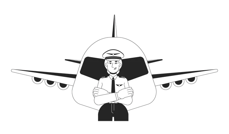 Piloto femenino con avión  Ilustración