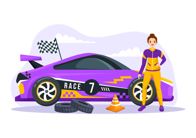 Conductor de coche de carreras de fórmula femenina  Ilustración