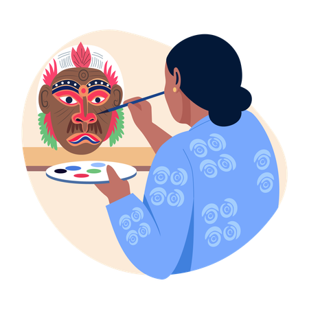 Mujer haciendo pintura de máscaras  Ilustración