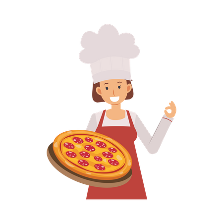 Mujer pizzera  Ilustración