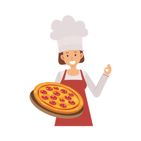 Mujer pizzera  Ilustración