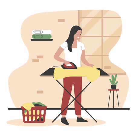 Mujer planchando camisa  Ilustración