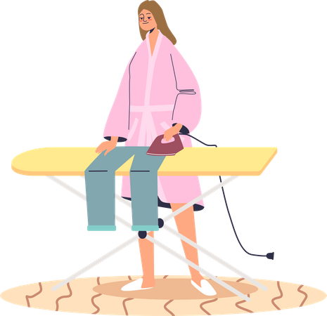 Mujer planchando ropa después del lavado  Ilustración