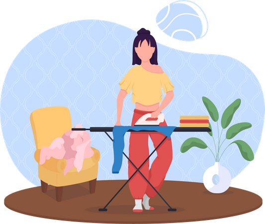 Mujer planchando ropa  Ilustración