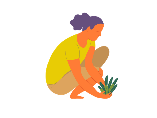 Mujer plantando arbol  Ilustración