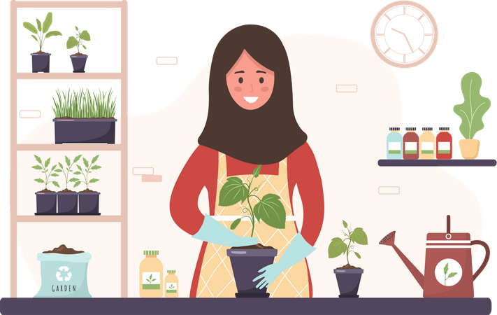 Mujer plantando arbol  Ilustración
