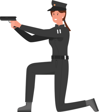 Mujer policía sosteniendo arma  Ilustración