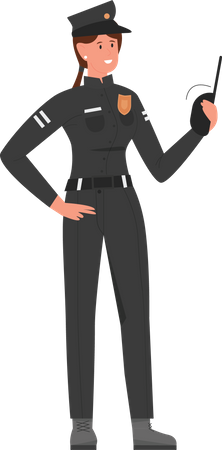 Mujer policía con walkie talkie  Ilustración