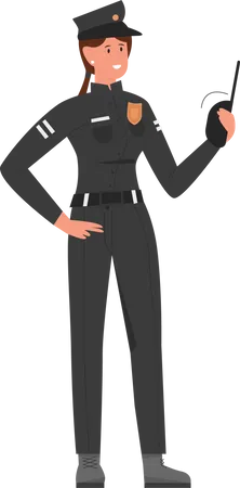 Mujer policía con walkie talkie  Ilustración